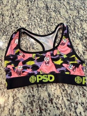 PSD Women’s Pink Patrick Star Print Sports Bikini Top with Black Band